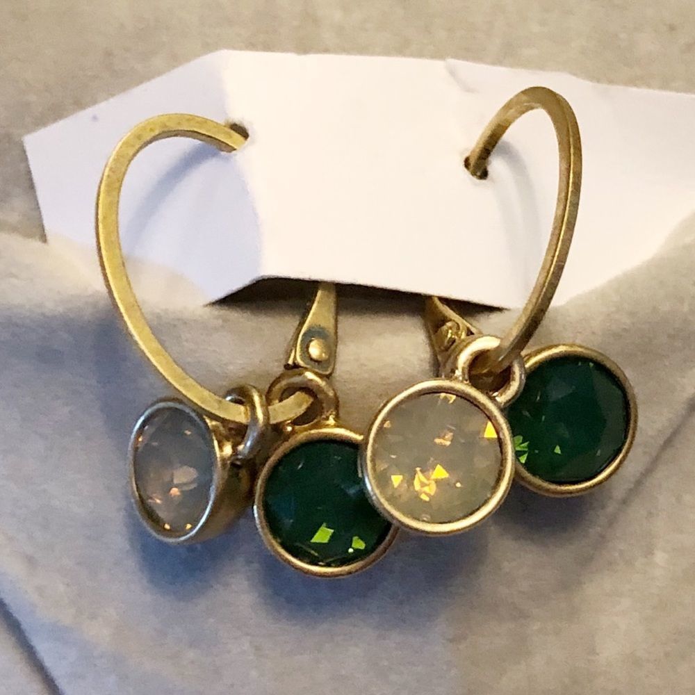 Vintage Lever Back Crystal & Emerald Dangling Circles
